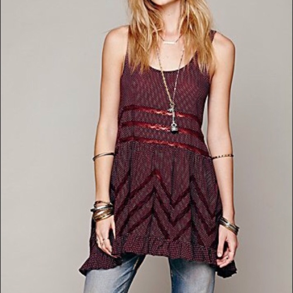 Free people burgundy voile and lace trapeze slip
